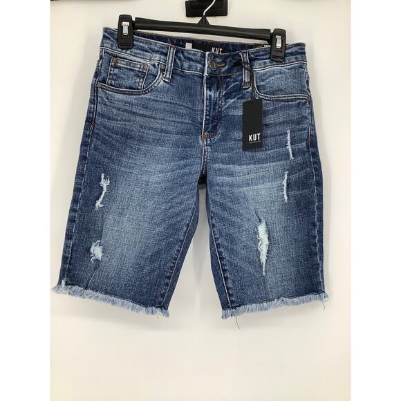 KUT from the Kloth Womens 0 Comrade Blue Sophie Bermuda Jean Shorts Denim O16-12 - Picture 3 of 9